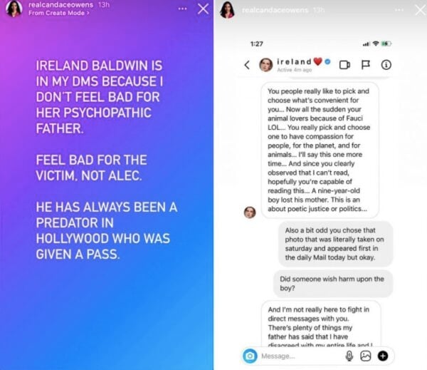 Candace Owen rips in Ireland Baldwin on social media