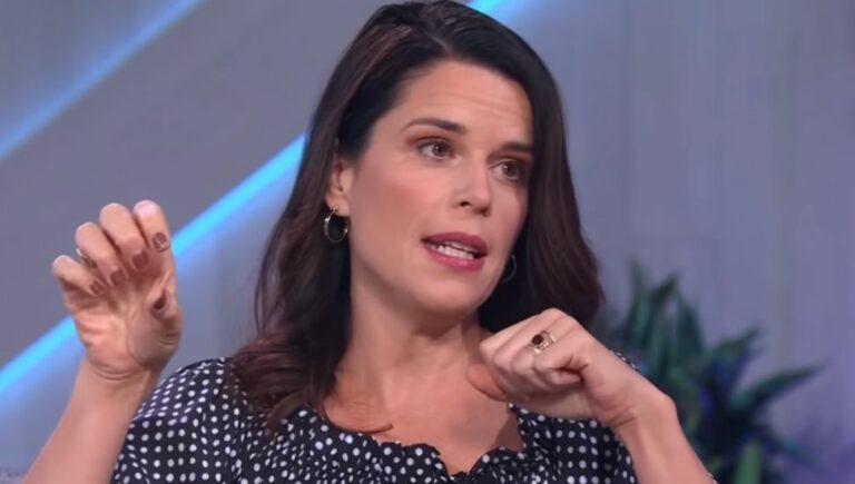 Neve Campbell reflects on a time when she was chased by a bear