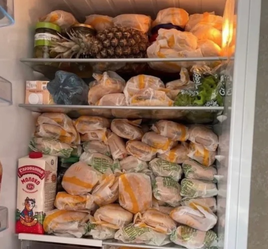 A Russian Reddit user has posted an image of a fridge full of McDonalds burgers
