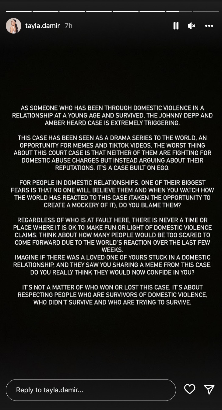 Love Island star Tayla Damir says Johnny Depp case is triggering