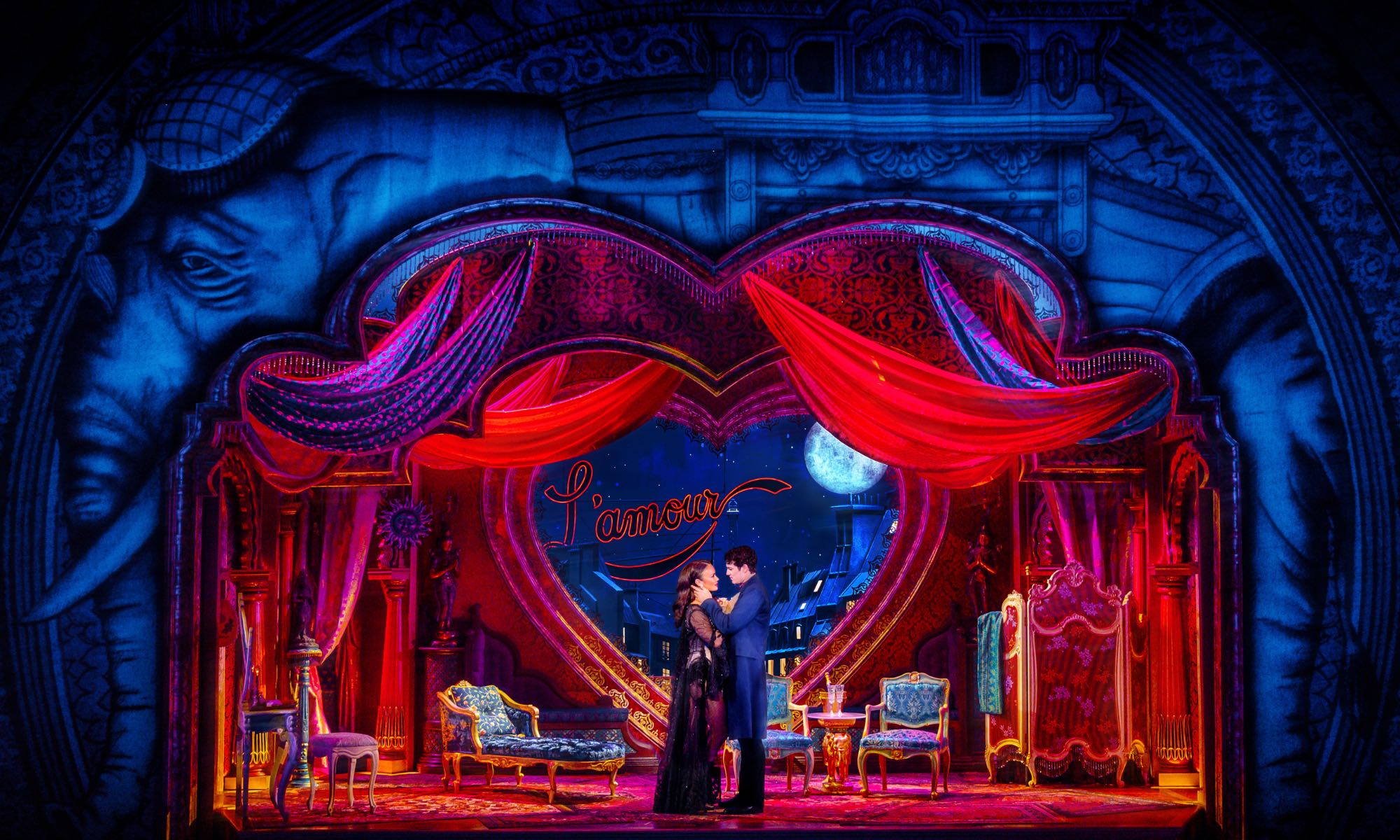 Alinta Chidzey and Des Flanagan as Satine and Christian in Moulin Rouge! The Musical