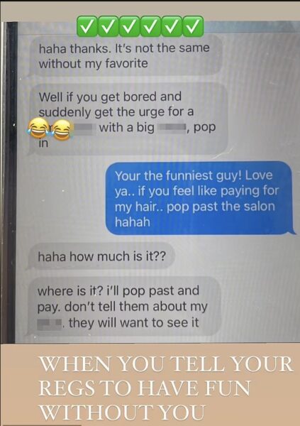 Hayley vernon from Mafs shares text from escort client