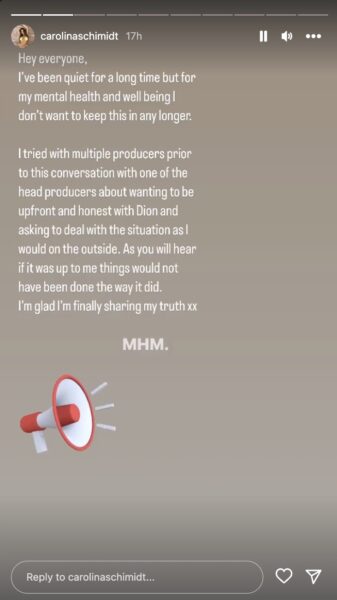 Carolina from MAFS has posted a recording of conversations with producers to her IG story