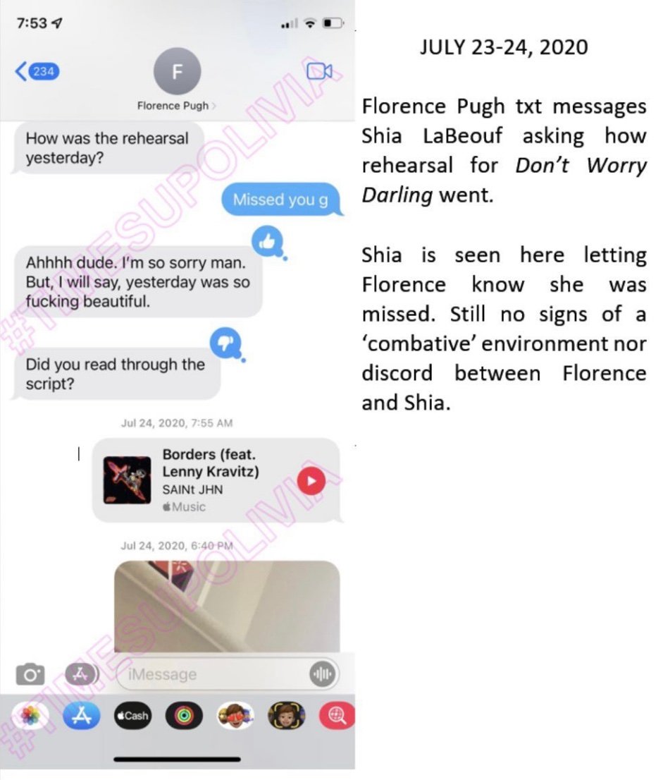 More leaked texts between Florence Pugh and Shia LaBeouf 