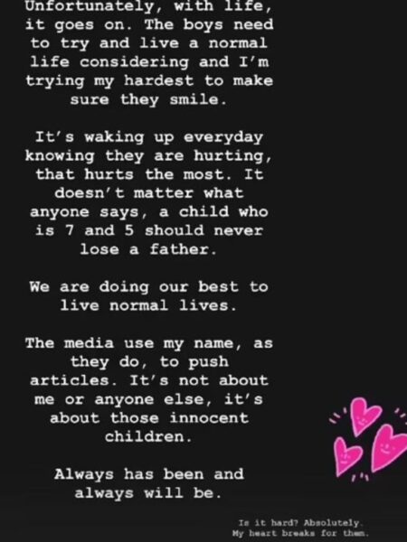 Stacey Hampton shared a statement on Instagram