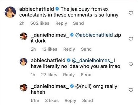 Abbie and Daniel fight in Instagram comments