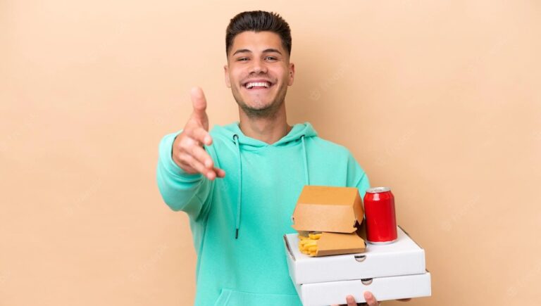 A happy employee could be from Menulog or Deliveroo