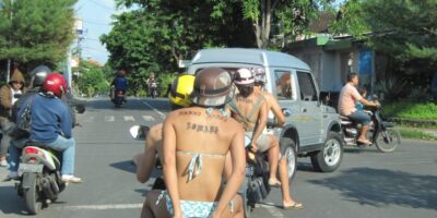 Tourists in Bali on a scooter