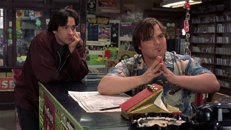 Image of John Cusack and Jack Black as record store workers in 'High Fidelity'