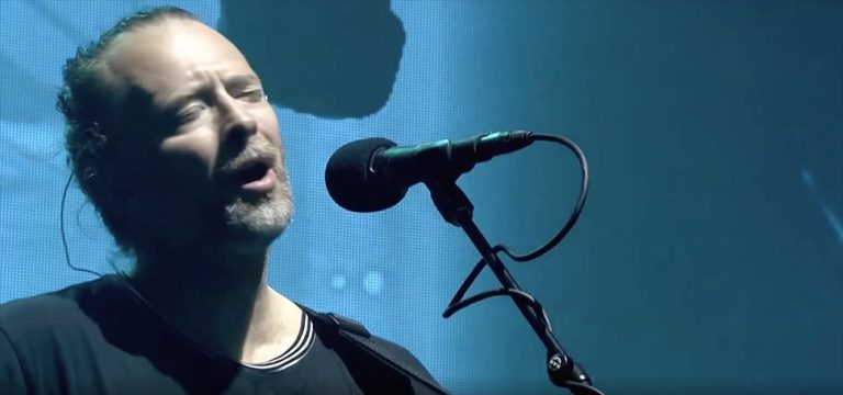 Radiohead frontman Thom Yorke performing at Glastonbury 2017