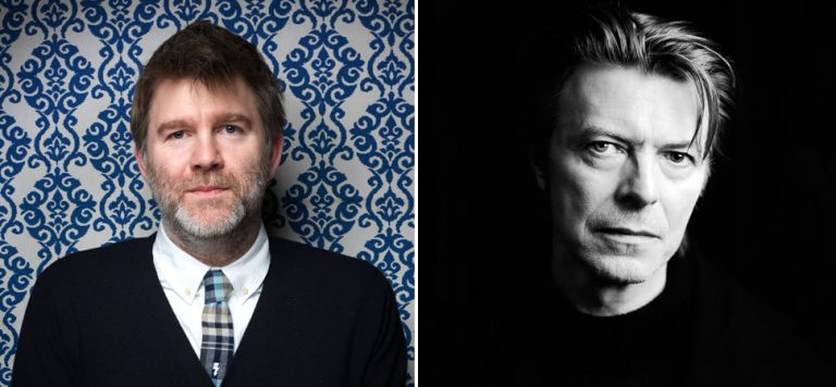2 panel image of LCD Soundsystem's James Murphy, and David Bowie