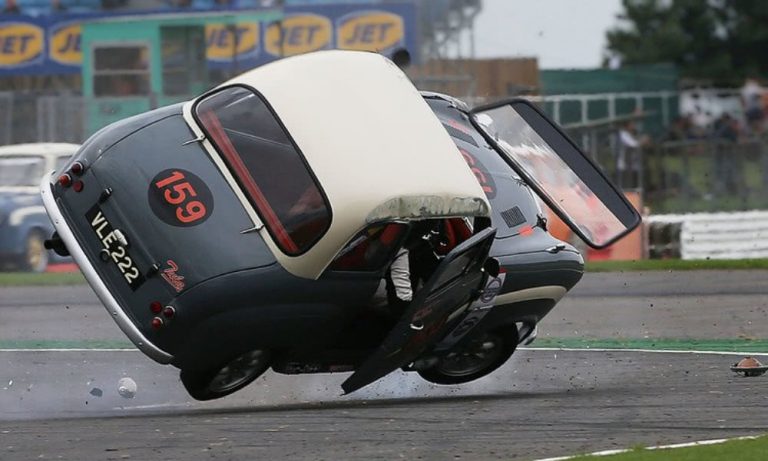 Brian Johnson rolls his car mid-race