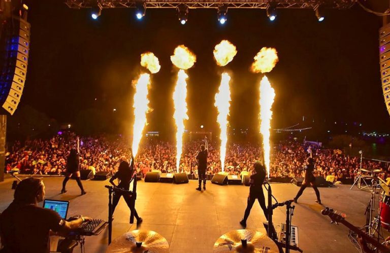 Fire shoots from the stage at OVO Fest