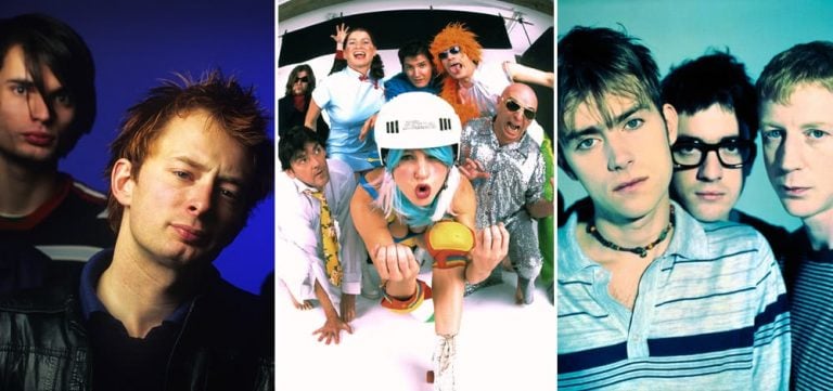3 panel image of Radiohead, Machine Gun Fellatio, and Blur - 3 acts who sound nothing like their hit singles.