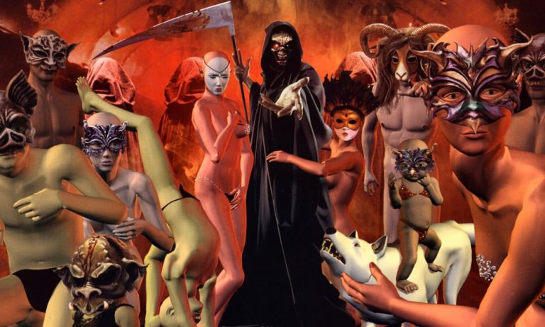 A dodgy CGI grim reaper beckons from iron Maiden's 'Dance of Death' cover