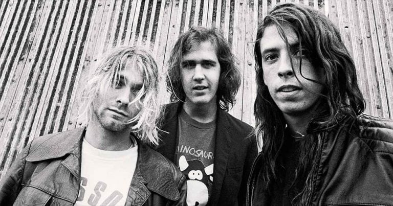 Kurt Cobain, Krist Novoselic, and Dave Grohl of Nirvana