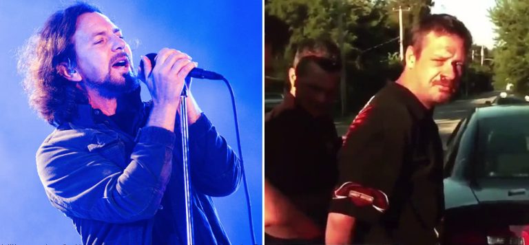 2 panel image of Pearl Jam's Eddie Vedder, and a screenshot from 'Live PD'