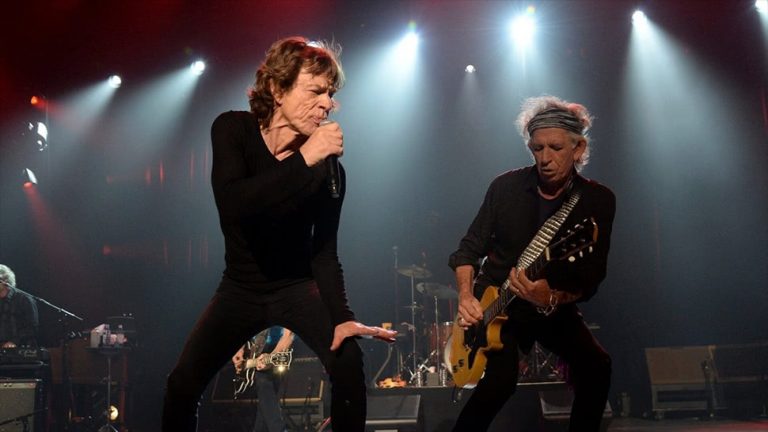Mick Jagger and Keith Richards of The Rolling Stones playing live
