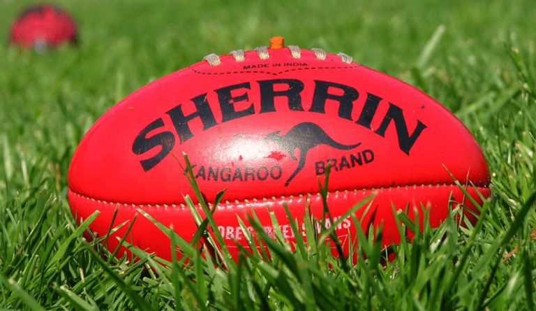 Image of a Sherrin footy lying in the grass