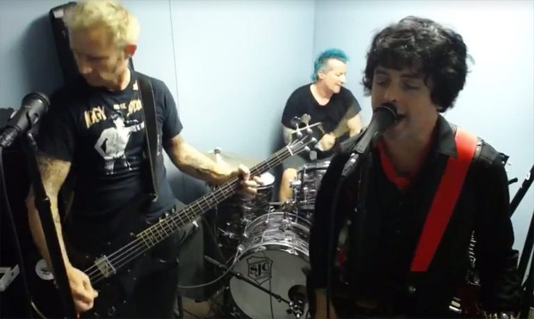 Screenshot of Green Day performing their recent Facebook live gig