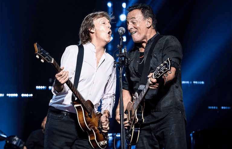 Paul McCartney and Bruce Springsteen playing together in New York City
