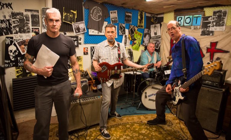 Image of a sketch from Portlandia, featuring Henry Rollins, Fred Armisen, Brendan Canty, and Krist Novoselic