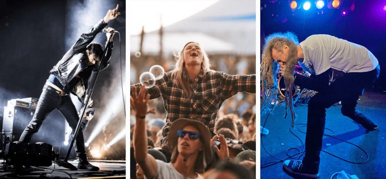 3 panel image featuring Grinspoon, a punter at Beyond The Valley, and Frenzal Rhomb, three great ideas for New Year's Eve