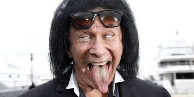 Gene Simmons of KISS sticks his tongue out