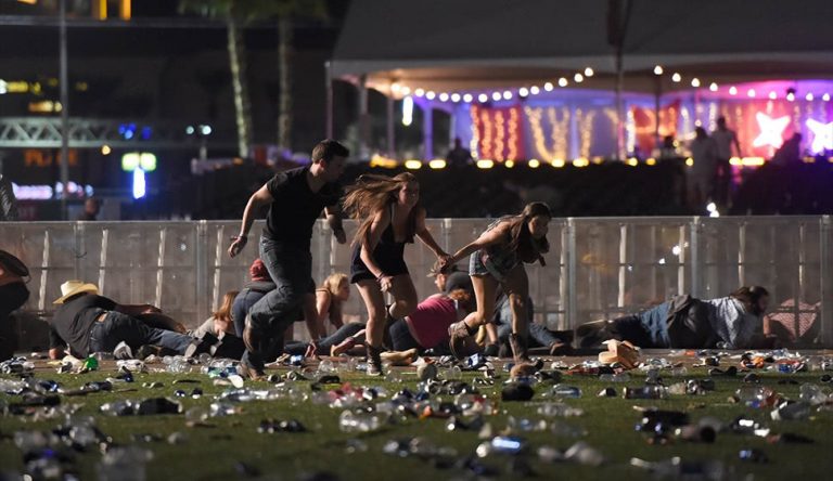Image of patrons at the Route 91 Harvest Music festival in Las Vegas following a shooting