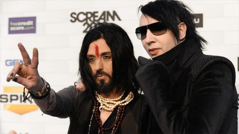 Marilyn Manson, pictured with bass player Twiggy Ramirez