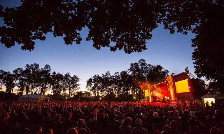 Tamworth Country Music Festival stage at dusk