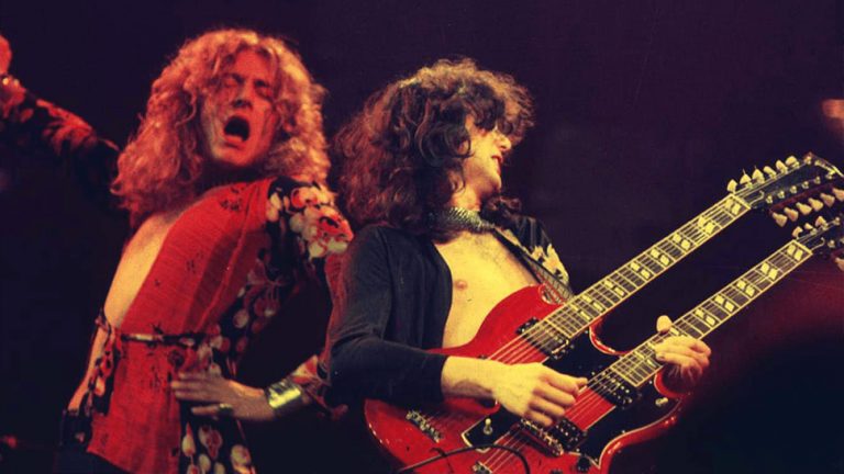Robert Plant and Jimmy Page of Led Zeppelin performing live