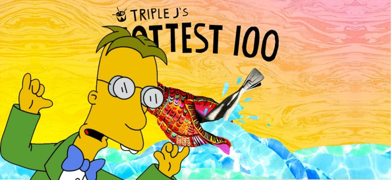 Hottest 100 2017 artwork with The Simpsons' Professor Frink overlaid