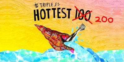 Logo for triple j's Hottest 100, with the '100' crossed out and '200' written beside it.