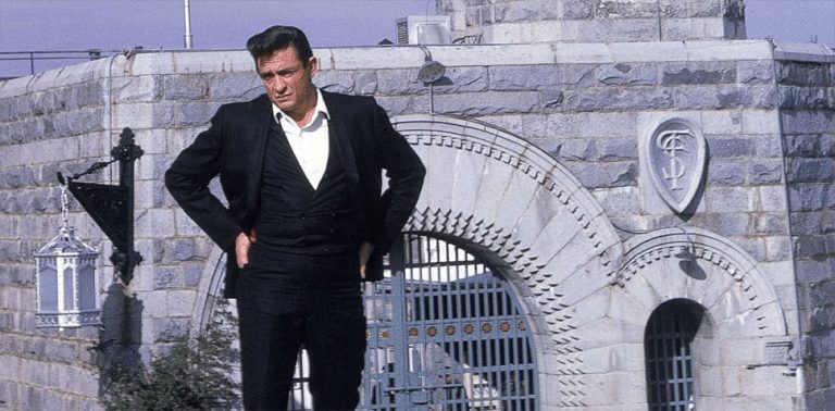 Johnny Cash outside Folsom Prison, where he recorded his landmark live album.