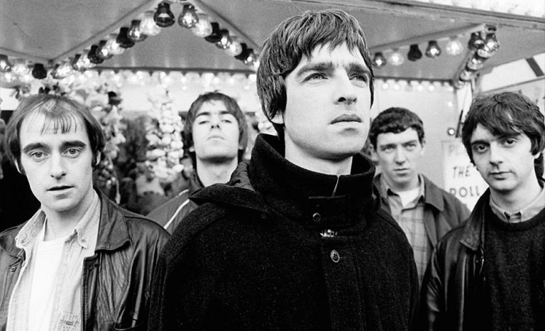 Black and white image of Oasis from the early '90s