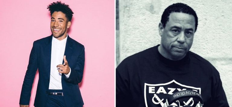 2 panel image of KYLE (Superduperkyle) and N.W.A's DJ Yella, who have just pulled out of, and joined, the Groovin The Moo lineup, respectively.