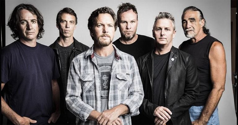 Members of grunge rock band Pearl Jam, including touring member Boom Gaspar
