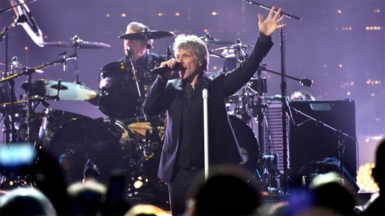 Bon Jovi performing at the Rock and Roll Hall of Fame induction ceremony