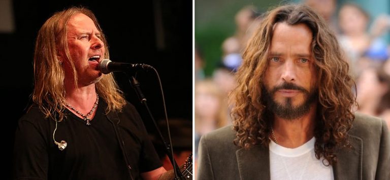 2 panel image of Alice In Chains' Jerry Cantrell and late Soundgarden frontman Chris Cornell
