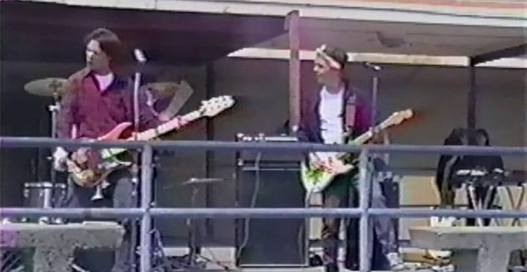 '90s music legends Green Day performing at Pinole Valley High School, California in 1990