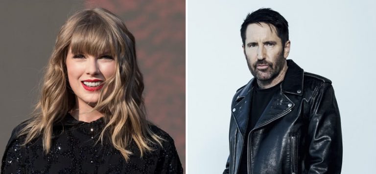 2 panel image of Taylor Swift and Nine inch Nails' Trent Reznor
