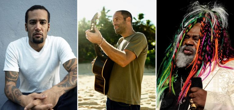 Ben Harper, Jack Johnson, and George Clinton, three of the headlining acts at Bluesfest's 30th anniversary festival.