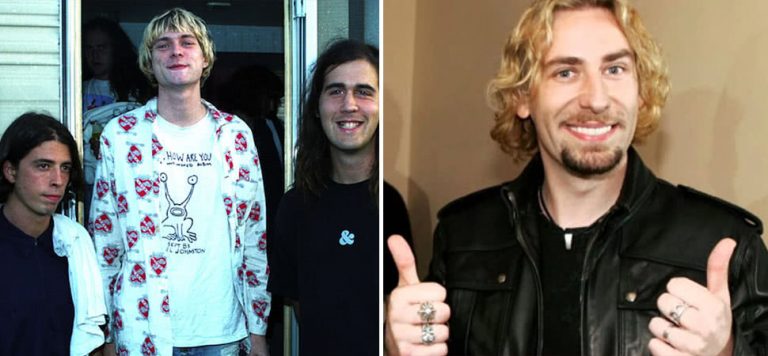2 panel image of Nirvana and Chad Kroger of Nickelback