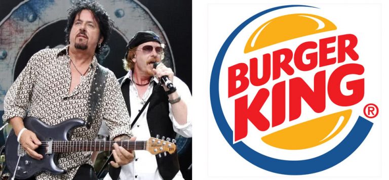 2 panel image of US rock band Toto and the logo for Burger King