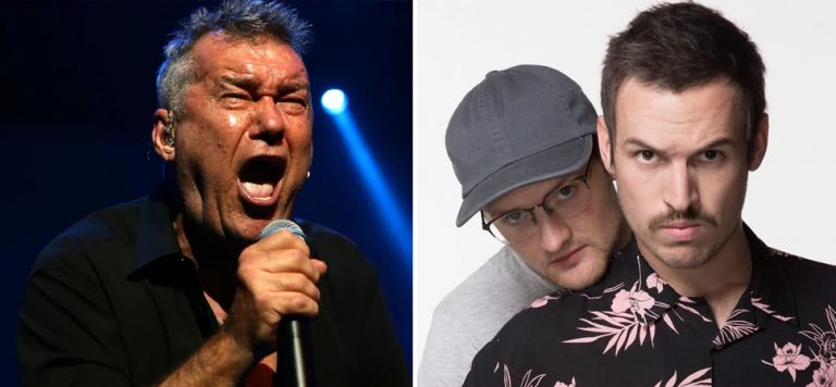 2 panel image of Cold Chisel's Jimmy Barnes and triple j's Ben & Liam