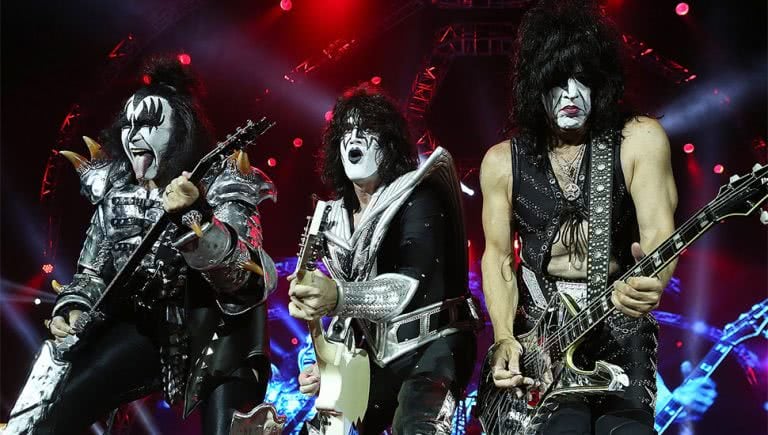 Gene Simmons, Tommy Thayer and Paul Stanley of KISS performing live