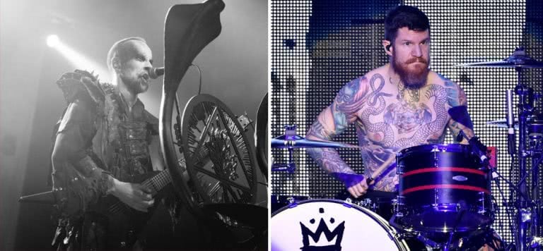 2 panel image of Behemoth's Nergal and Fall Out Boy's Andy Hurley
