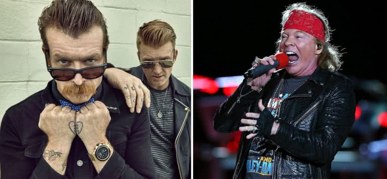 2 panel image of Eagles Of Death Metal and Guns N' Roses' Axl Rose