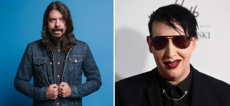 2 panel image of Dave Grohl and Marilyn Manson